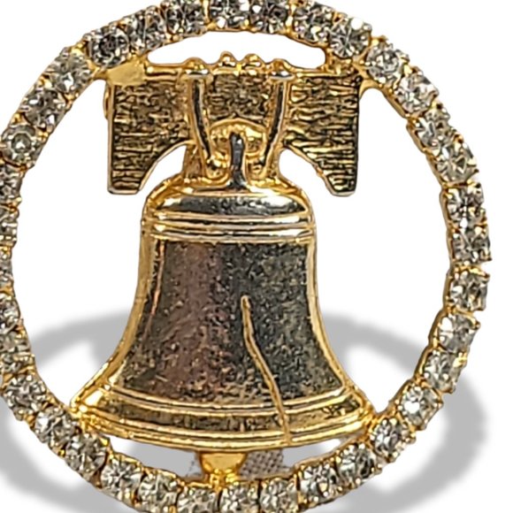 COPY - Brooch Vintage Gold Tone Liberty Bell with Faux Diamonds - Picture 5 of 6